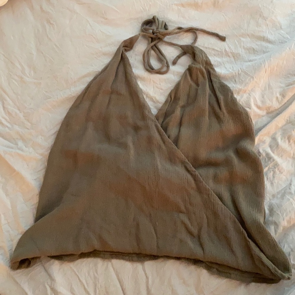 Green tie back halter top